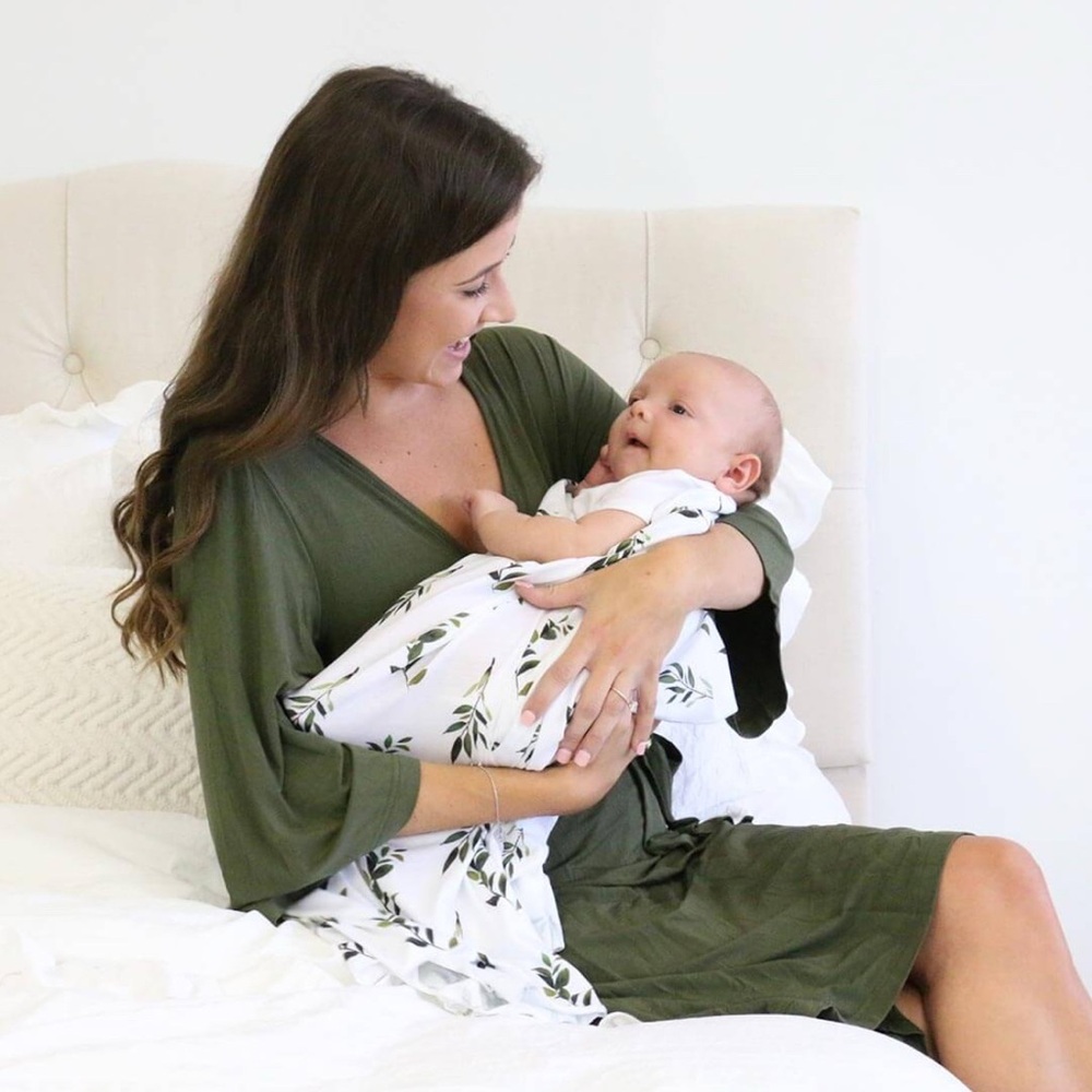 Caden Lane Solid Bamboo Knit Maternity Robe in olive